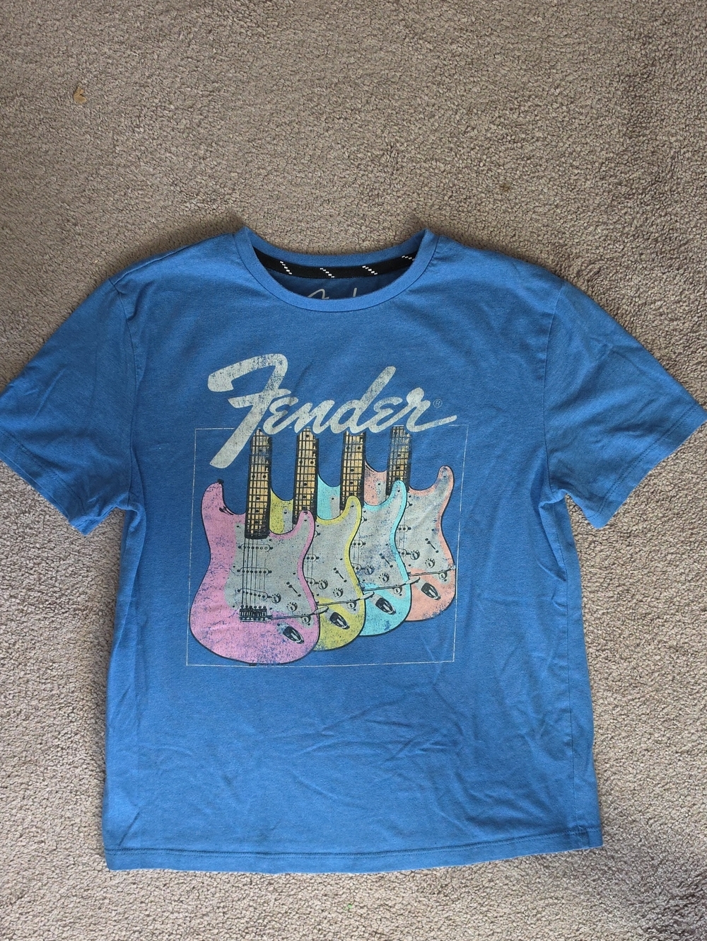 Fender Boys Blue Tee with Pastel Guitar Row-Size Large 14/16